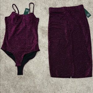 wild fable Sparkling Plum Purple Glitter Skirt Set